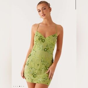 Peppermayo Vietta Sequin Cami Mini Dress - Lime